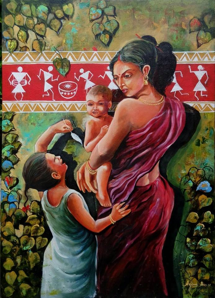 694x960 The Tribal Of Mother And Child By Artist Arjun Das Figurative - Mother And Child Painting