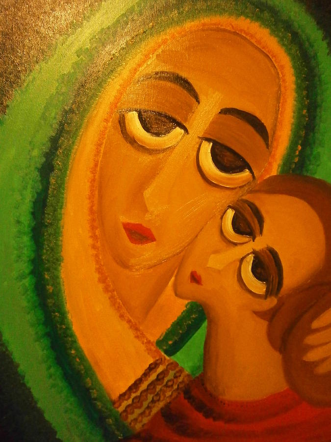 675x900 Mothernd Child Painting By Bj - Mother And Child Painting Abstract