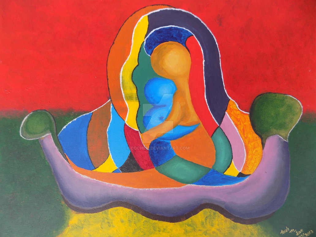 1032x774 Mother And Child By Cocheil - Mother And Child Painting Abstract