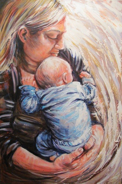 425x640 Abstract Painting Of Mother And Child Faye Hall - Mother And Child Painting Abstract
