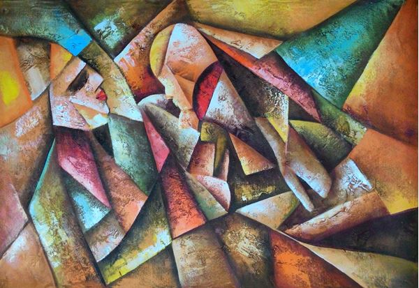 600x413 Abstract Mother Child Acrylic Hand Painted Art Painting 24in X - Mother And Child Painting Abstract