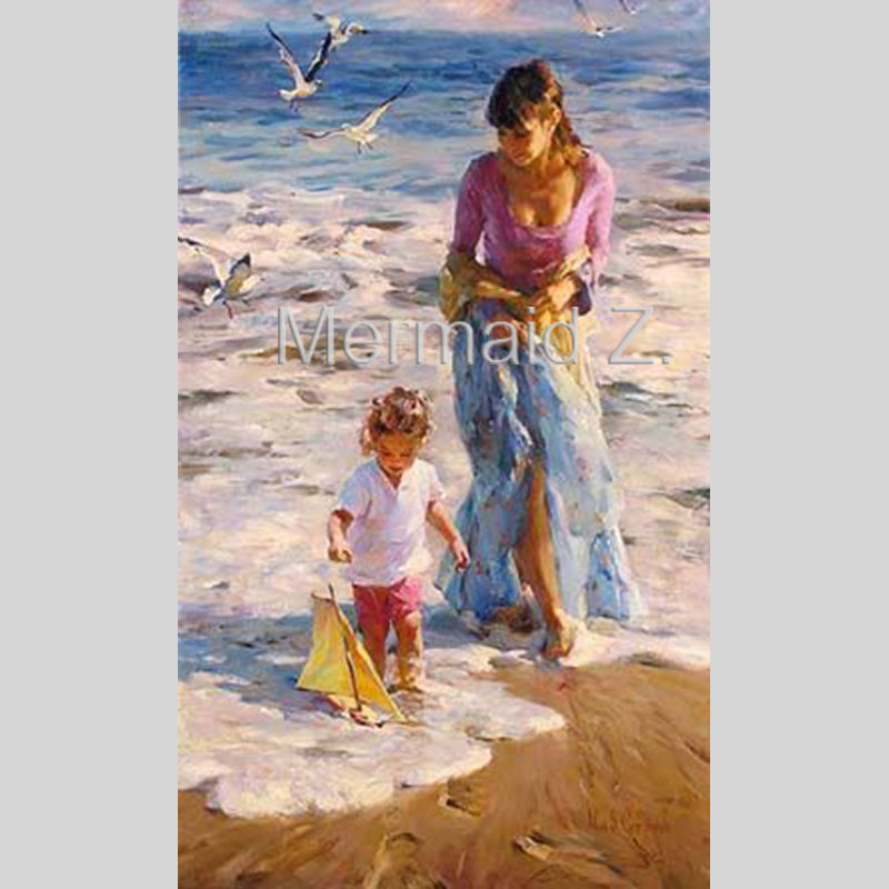 800x800 Hand Painted Oil Painting Michael And Inessa Garmash Lady Portrait - Mother And Daughter Oil Painting