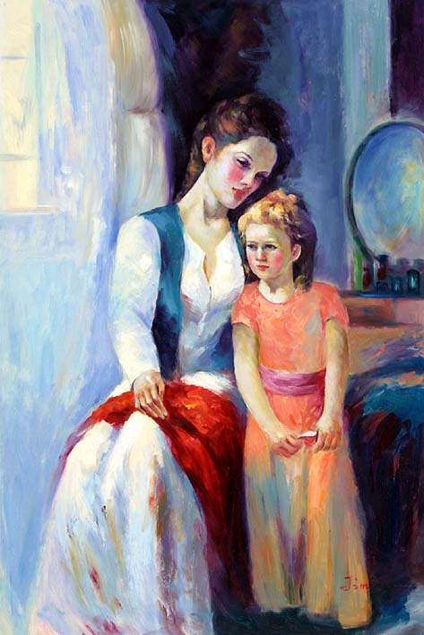 473x709 Mother Amp Daughter - Mother And Daughter Oil Painting