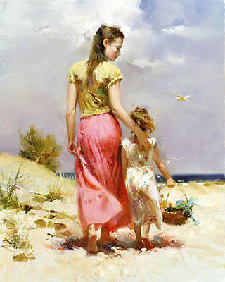 320x400 Oil Painting Nice Young Mother With Daughter Little Girl - Mother And Daughter Oil Painting