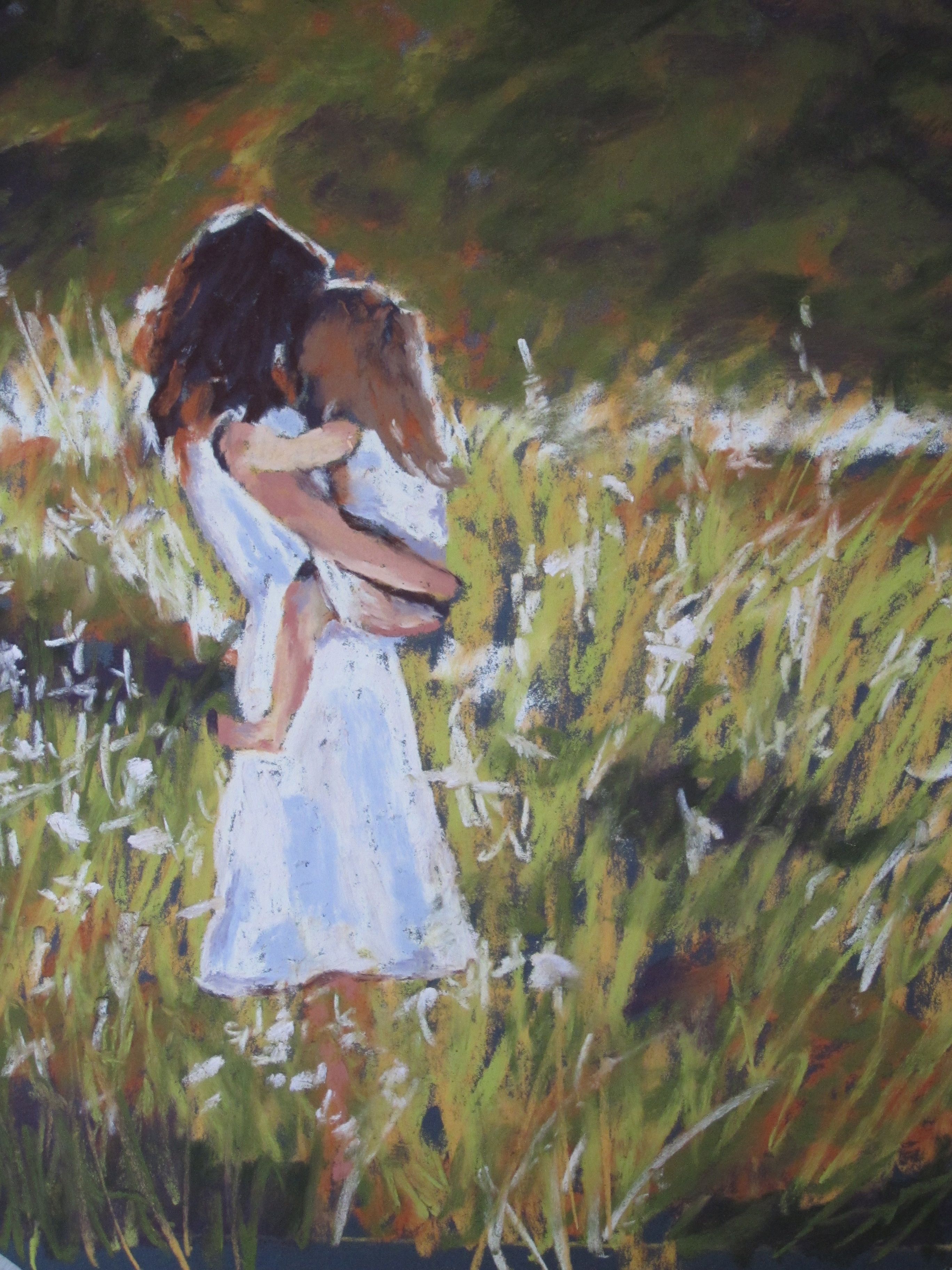 2736x3648 Painting Of Mother And Daughter Pastel On Sanded Paper - Mother And Daughter Oil Painting