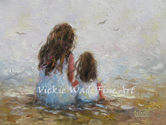 570x428 Mother Daughter Art Print Mother Paintings Mom Two Sisters - Mother And Daughter Painting
