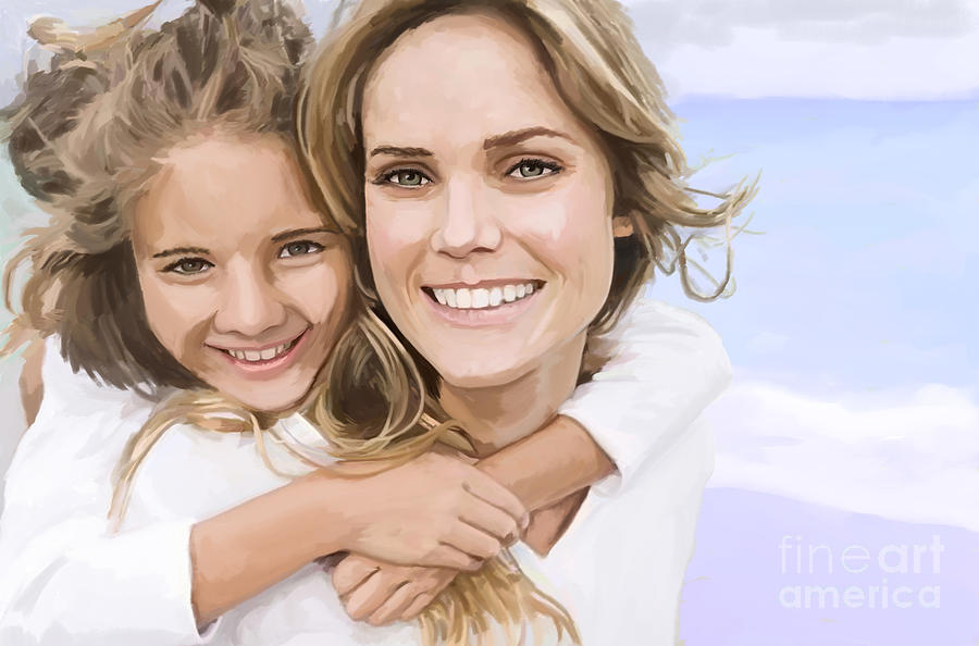 900x594 Mother Daughter Portrait Painting By Tim Gilliland - Mother And Daughter Painting