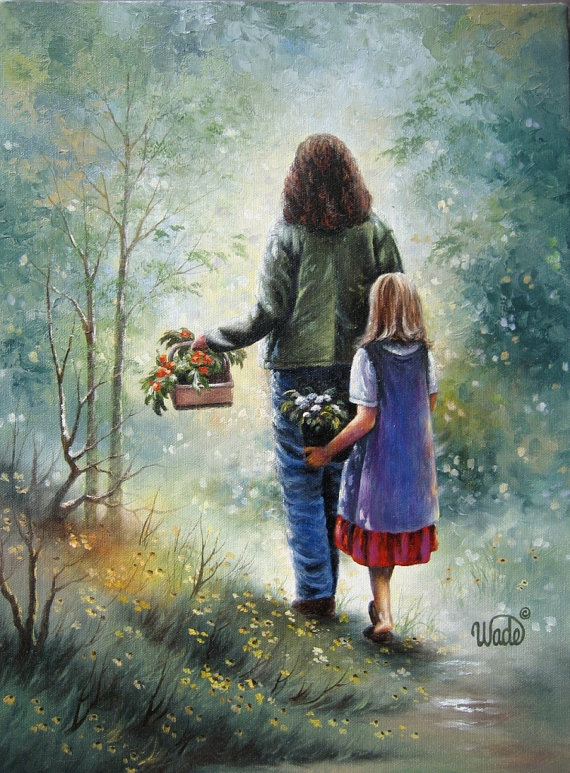 570x773 Mother And Daughter Original Painting 12x16 Garden Mother - Mother And Daughter Painting