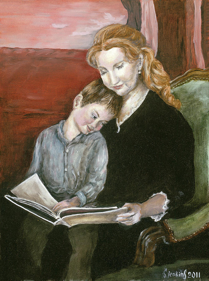 671x900 Mother Reading To Son Painting By Svetlana Jenkins - Mother And Son Painting