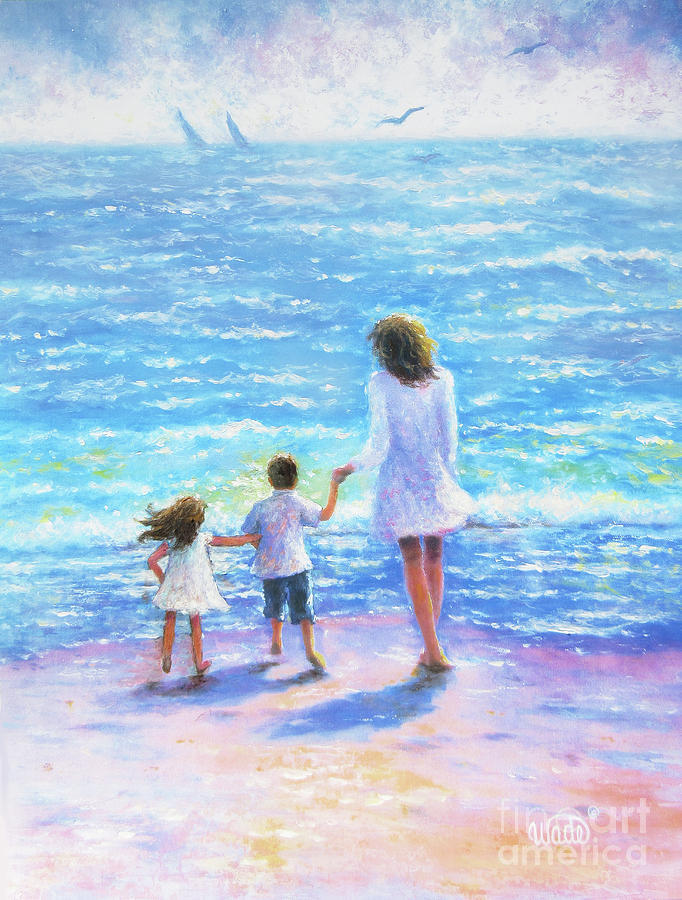 682x900 Mother Son Daughter Beach Painting By Vickie Wade - Mother And Son Painting