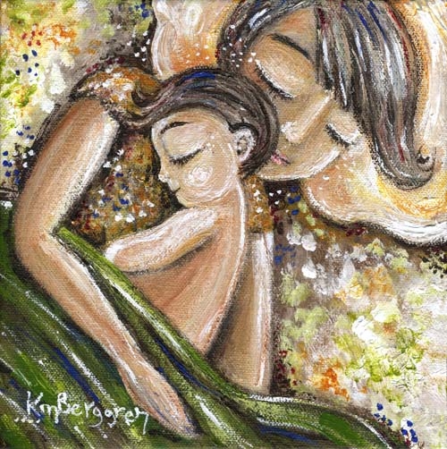 500x502 Archival Print, Mother Child, Bed, Cosleep, Co Sleep, Son - Mother And Son Painting