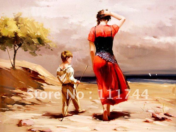 600x450 Landscape Painting Modern Art For Living Room Mother And Son I 100 - Mother And Son Painting