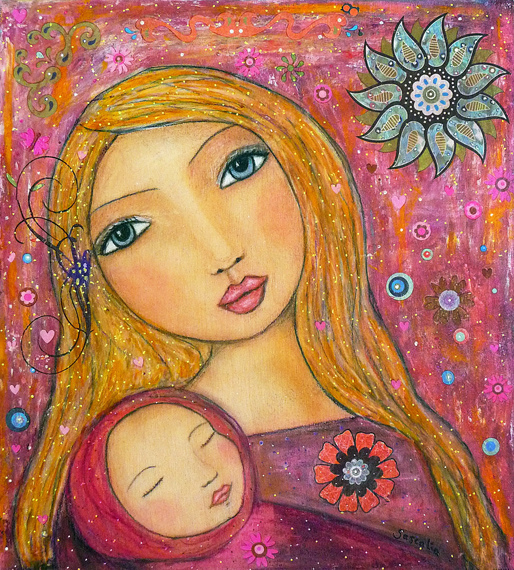 514x570 Mother Baby Painting Art By Sascalia My New Mixed Media - Mother Baby Painting