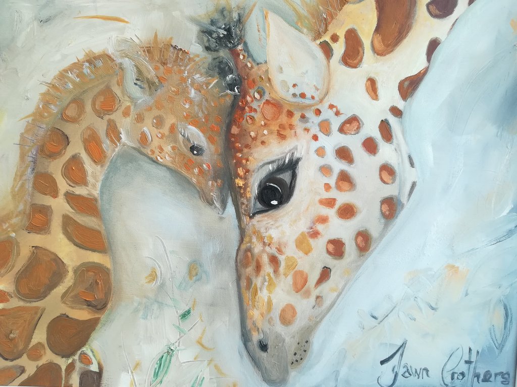 1024x768 Mother Amp Baby Giraffe - Mother Baby Painting