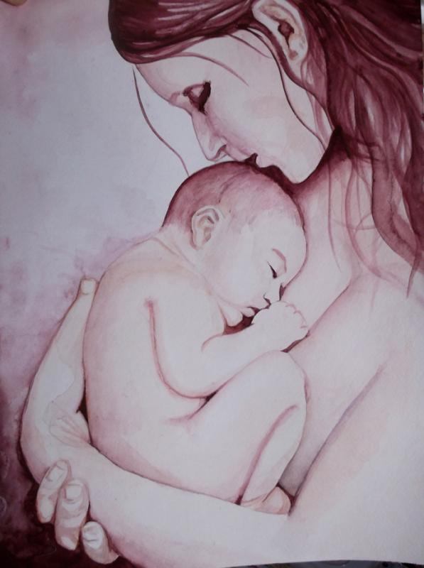 597x800 Mother And Baby - Mother Baby Painting