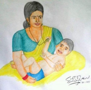 300x296 Paintings - Mother Baby Painting