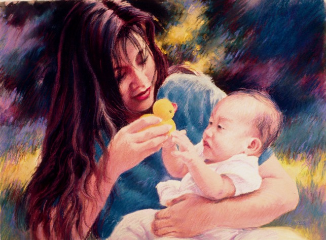 643x473 Portrait Paintings - Mother Baby Painting