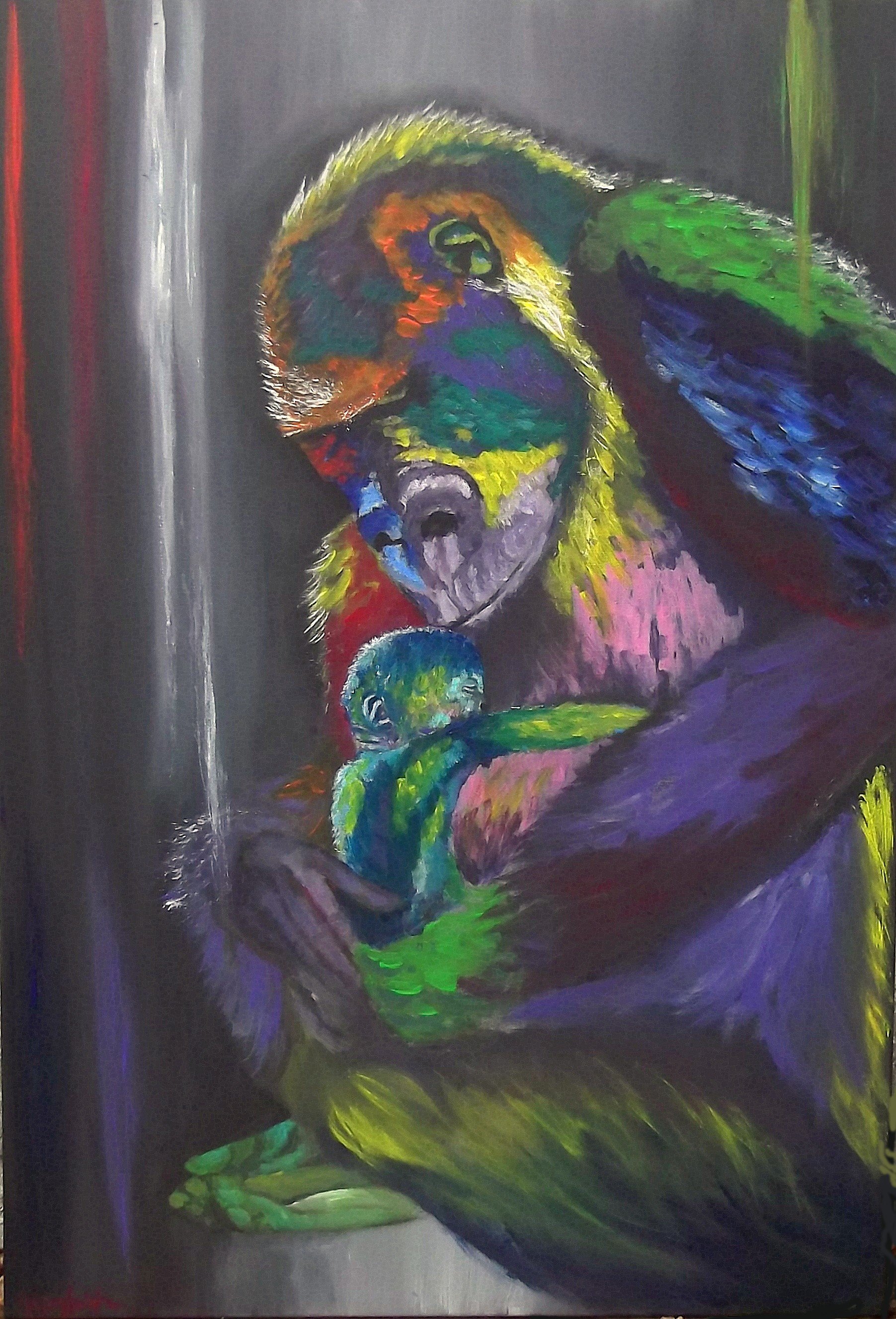 1803x2654 Gorilla Kisses' (Mother Amp Baby) Original Acrylic Drip Painting By - Mother Baby Painting