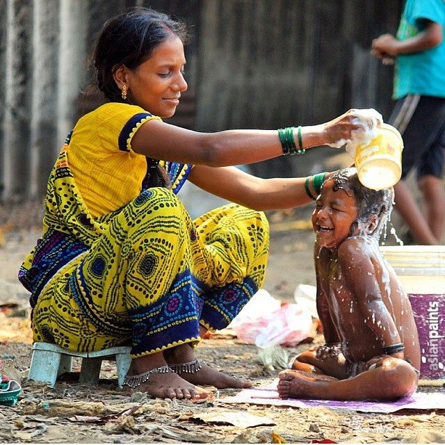 Mother Bathing Child Painting