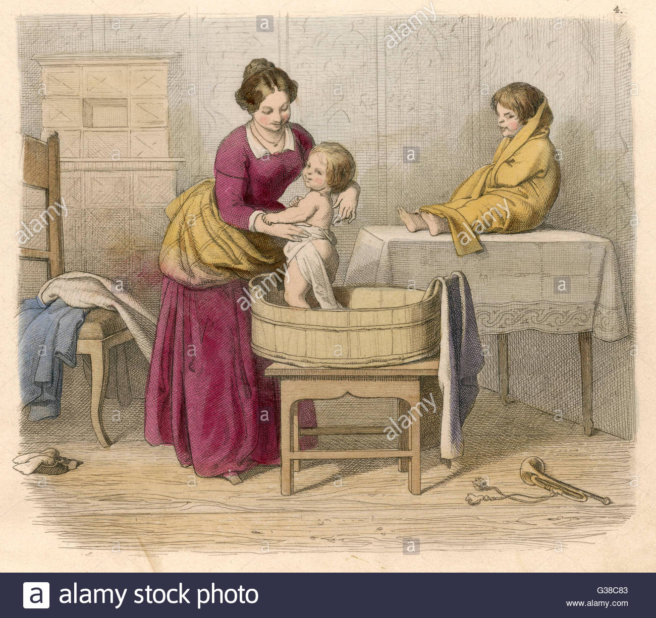 1300x1226 Mother Bathing Child Date 1852 Stock Photo 105291427 - Mother Bathing Child Painting