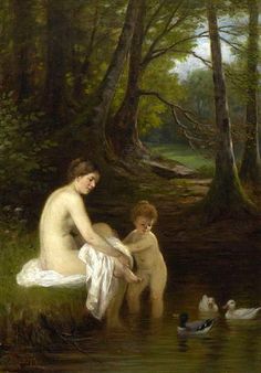 236x338 Pierre Auguste Cot Cots, Paintings And Artist - Mother Bathing Child Painting