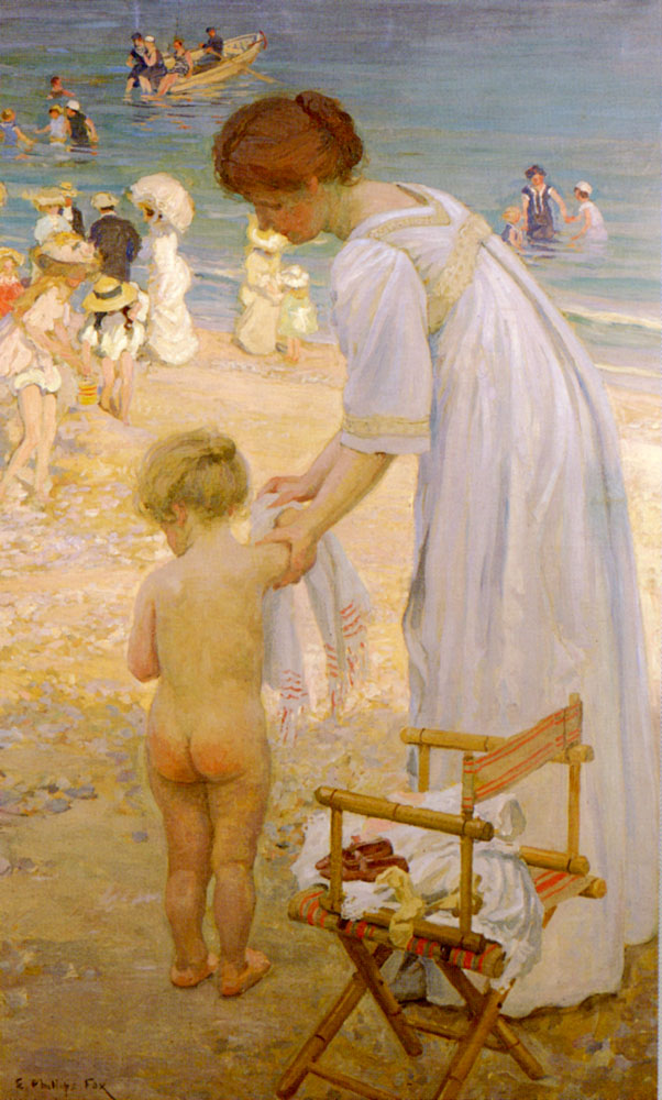 602x1000 The Bathing Hour Emanuel Phillips Fox - Mother Bathing Child Painting