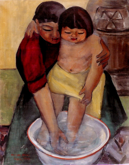 430x550 The Hisako Hibi Gallery - Mother Bathing Child Painting