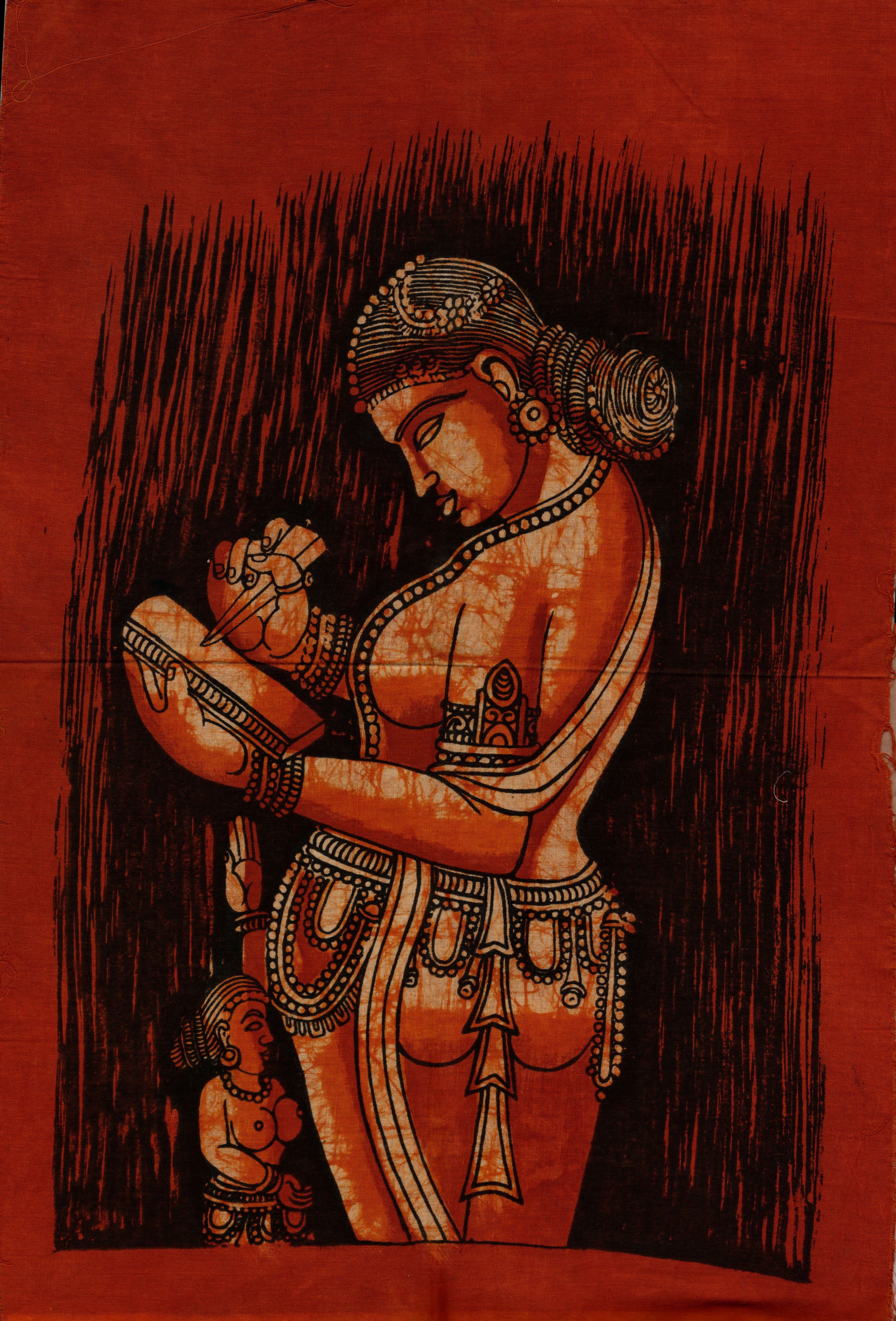 3600x5308 Indian Batik Mother Child Painting Handmade Cotton West Bengal - Mother Child Painting
