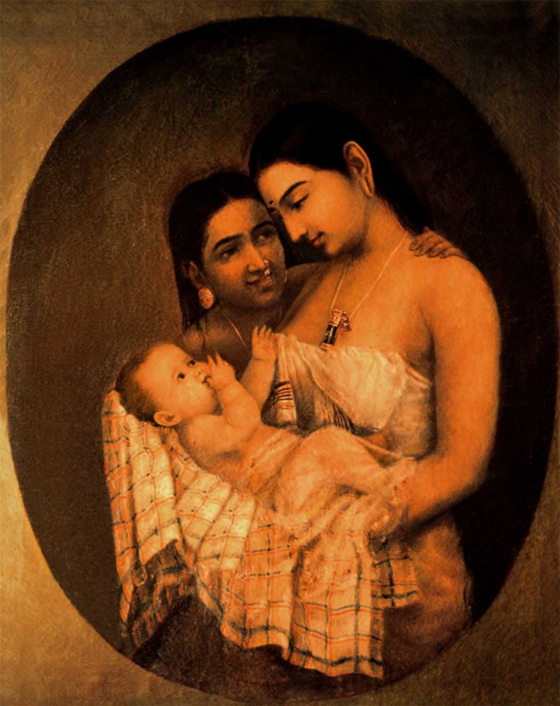 800x1009 Mother Child By Artist Raja Ravi Varma Reproduction Figurative - Mother Child Painting