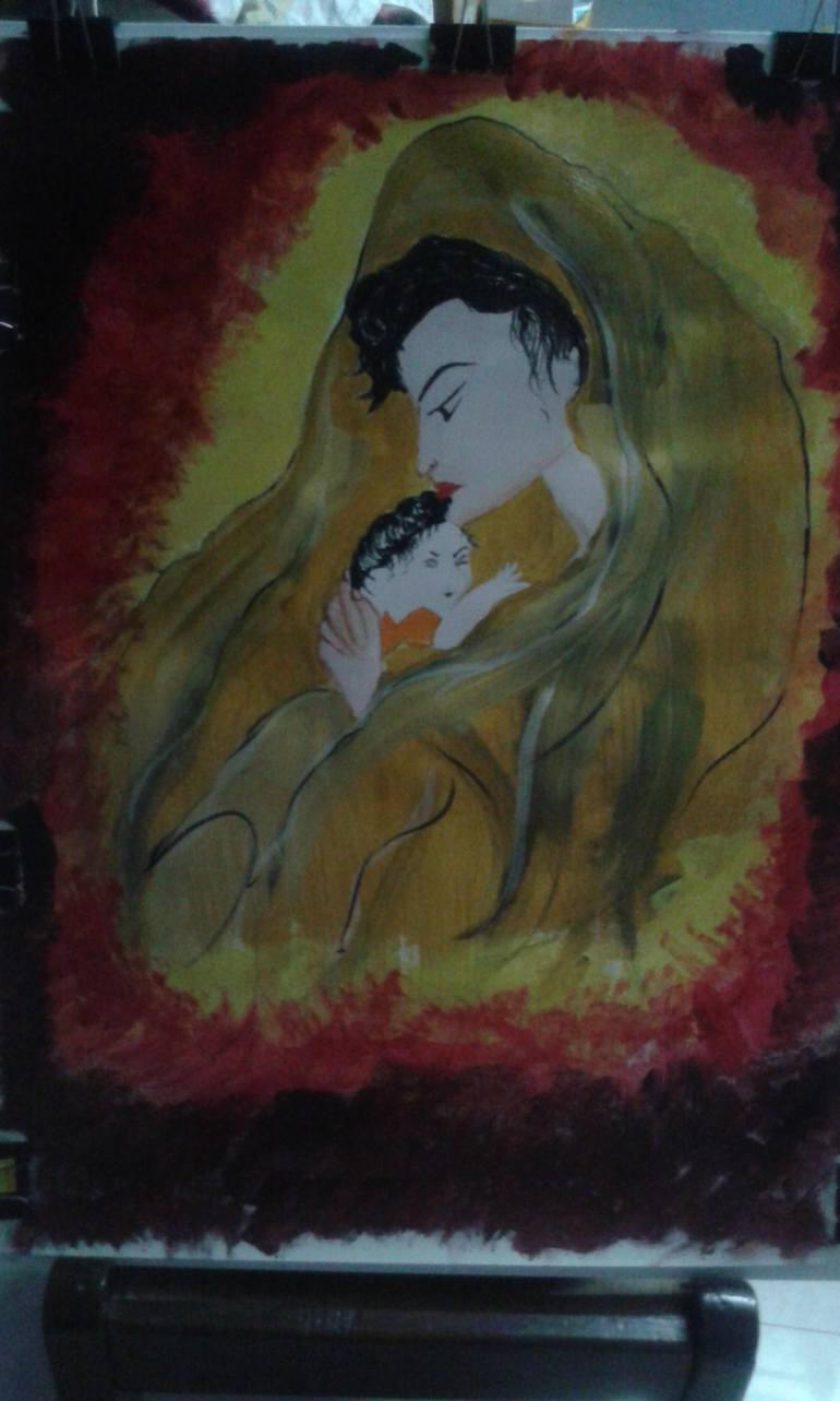 770x1283 Saatchi Art Mother Child Relation Painting By Kanchan Gadade - Mother Child Painting