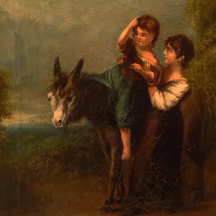 720x720 Antique English Oil Painting Mother Child Donkey Larie Allen - Mother Child Painting