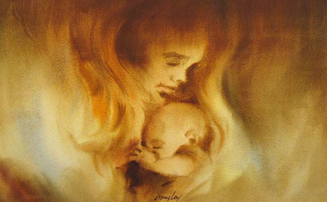 648x402 Doug Lew Mother Amp Child Signed Original Watercolor Painting - Mother Child Painting