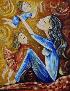 236x306 Mom And Two Daughters Original Painting 24x36 Rain Girls Mother - Mother Daughter Painting