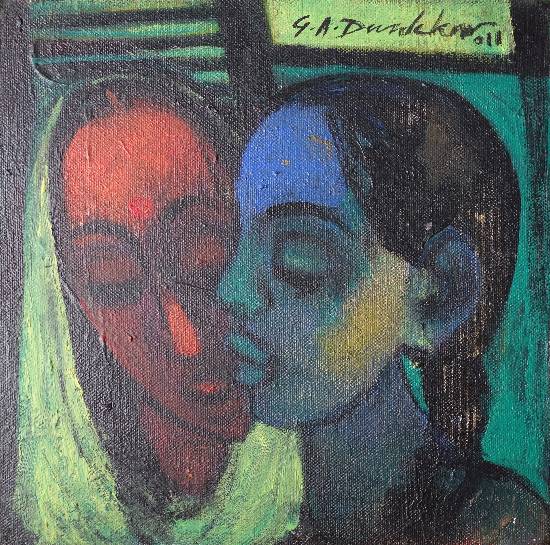 550x545 Mother Daughter, Painting By Professional Artist G A Dandekar - Mother Daughter Painting