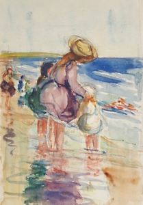 209x300 Antique 1910 Female American Impressionist Beach Mother Daughter - Mother Daughter Painting