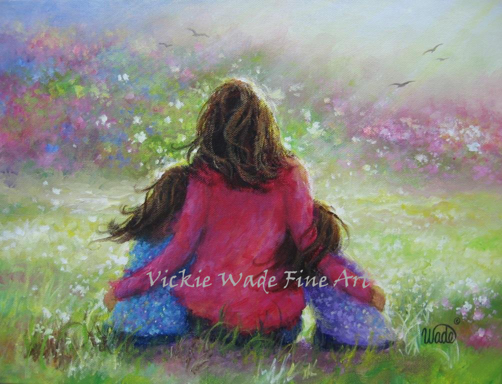 1004x768 Mother And Two Daughters In The Garden Vickie Wade Fine Art - Mother Daughter Painting