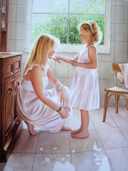 426x567 Mother And Daughter Spending Time Together Figurative Painting - Mother Daughter Painting