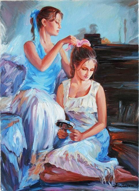 482x663 Impressionism Mother Daughter Painting - Mother Daughter Painting