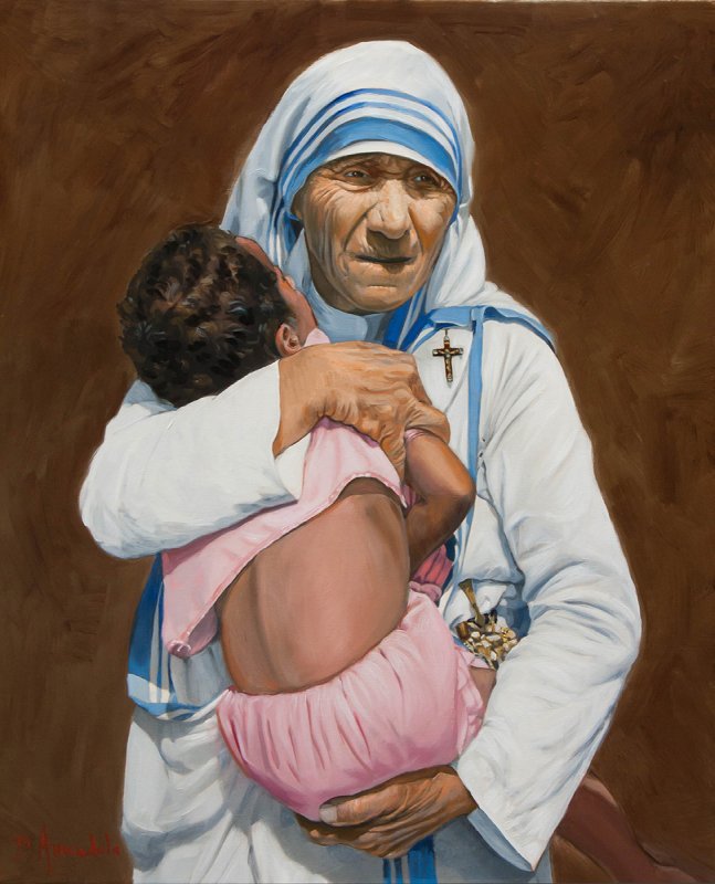 647x800 Mother Teresa Holding A Child, Mother Teresa, Saint, Baby, Mother - Mother Holding Baby Painting