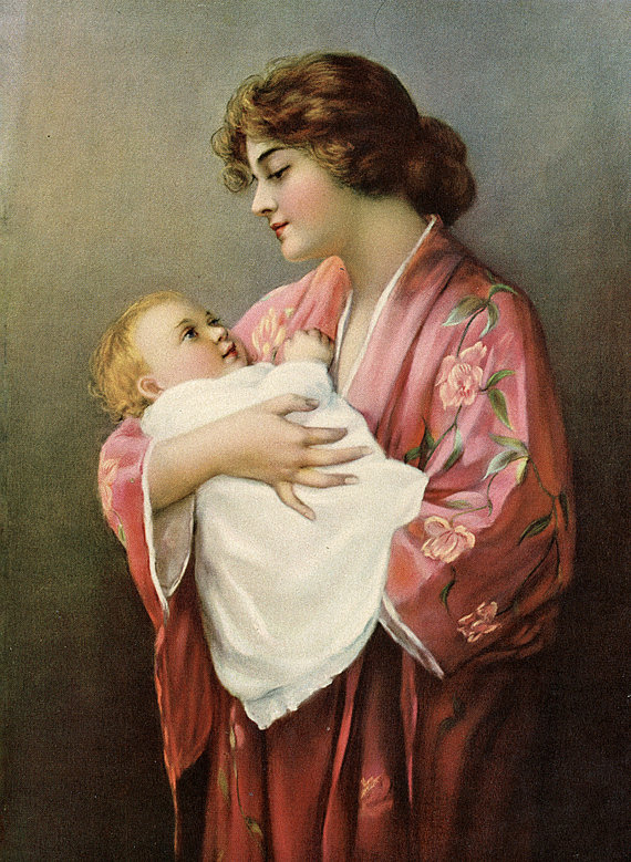 570x779 Victorian Mother And Child Art - Mother Holding Baby Painting