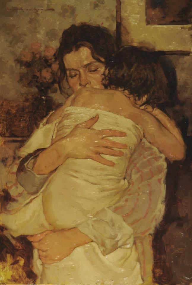 647x960 Joseph Lorusso, 1966 Figurative, Children Painting - Mother Holding Child Painting