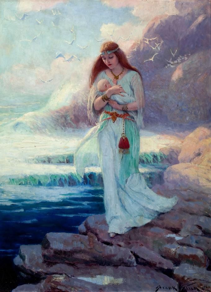 680x940 A Viking Mother - Mother Holding Child Painting