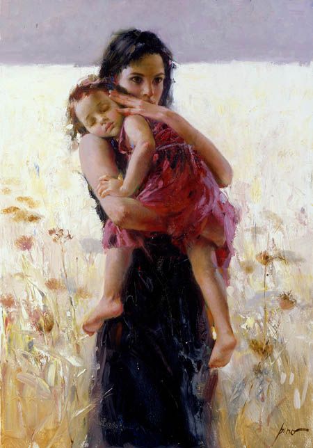 450x644 Reproductions Of Pino Daeni's Art Maternal Instincts Mother - Mother Holding Child Painting