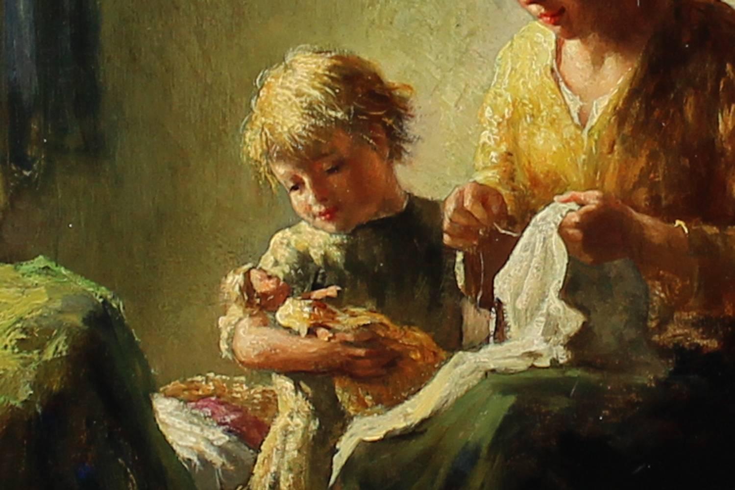 1500x1000 Bernard De Hoog - Mother Holding Child Painting