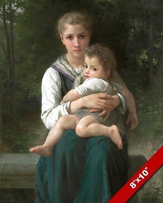 320x400 Young Girl Holding Baby Brother Boy Oil Painting Art Real Canvas - Mother Holding Child Painting