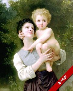 240x300 Young Sister Or Mother Holding Little Boy Brother Oil Painting Art - Mother Holding Child Painting