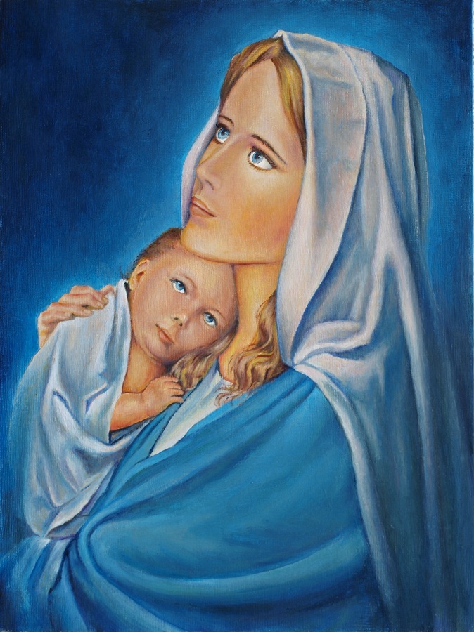 674x900 Virgin Mary With Child By Wojciech Wierzynski - Mother Mary Painting