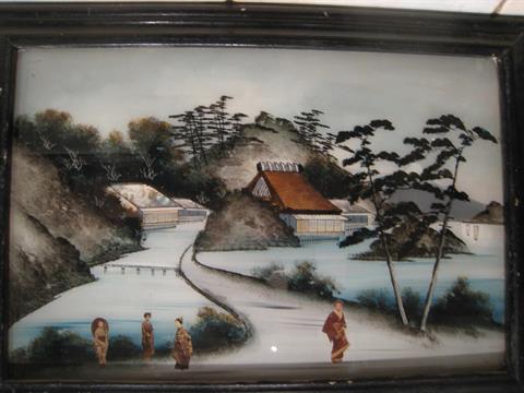 480x360 Japanese Landscape. Painting On Glass Including Mother Of Pearl - Mother Of Pearl Painting