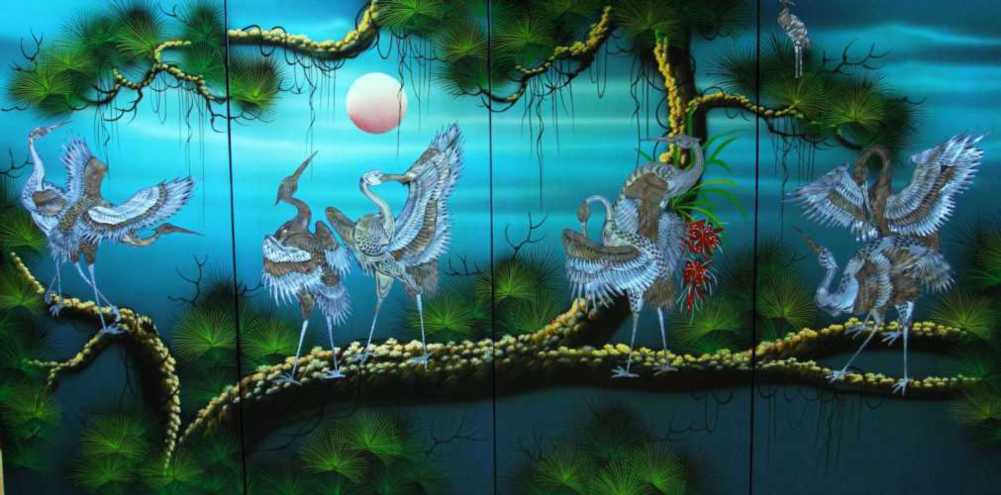 1001x495 Cranesmother Of Pearl - Mother Of Pearl Painting