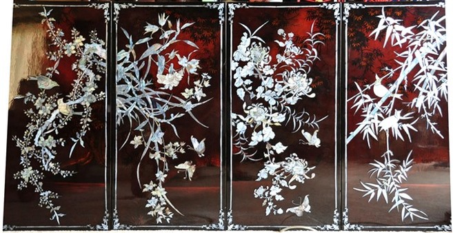 657x338 Four Seasons Vietnamese Mother Of Pearl Lacquer Painting - Mother Of Pearl Painting